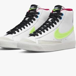 NEW Nike Blazer Mid ‘77 Leather Shoes GS White Volt Hyper Royal Magenta